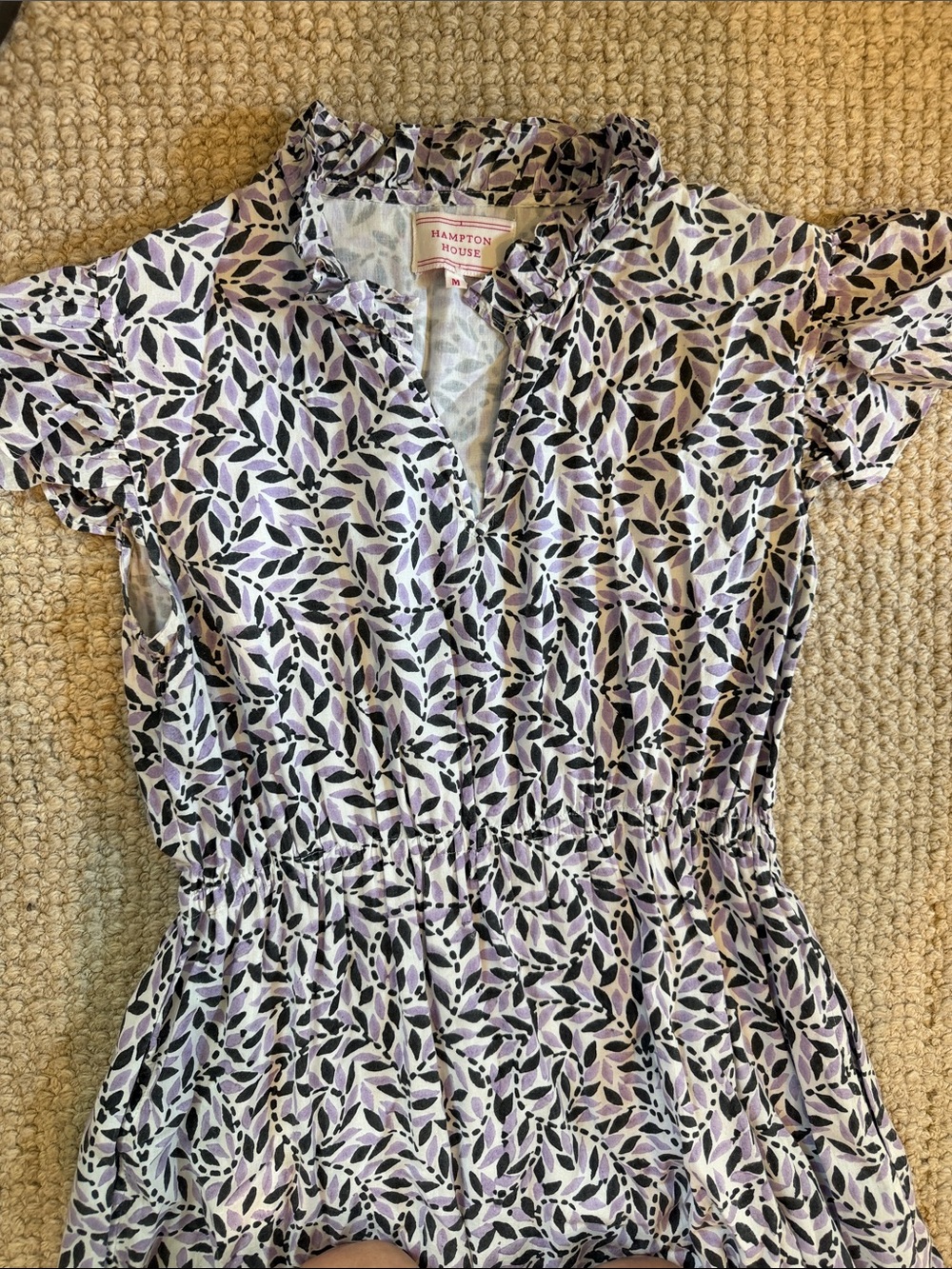 Hampton House 100% Cotton Lavender Leaf Print Short Sleeve Maxi Dress